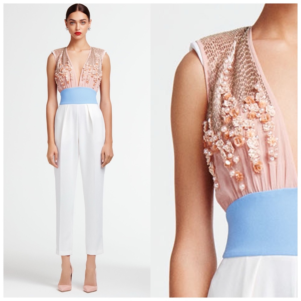 NWT - ELISABETTA FRANCHI Embellished Beaded Jumpsuit Size US 2 UK 6